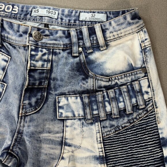 Ragstar Jeans Men’s 32 Moto Biker Ribbed Panels Acid Wash Y2K Streetwear Stacked - Picture 4 of 16